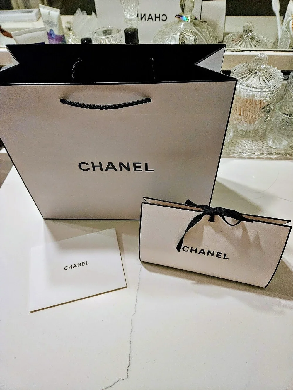 Chanel 2 Gift Bags Shopping Bags with Tissue CC Logo Card Envelope Set